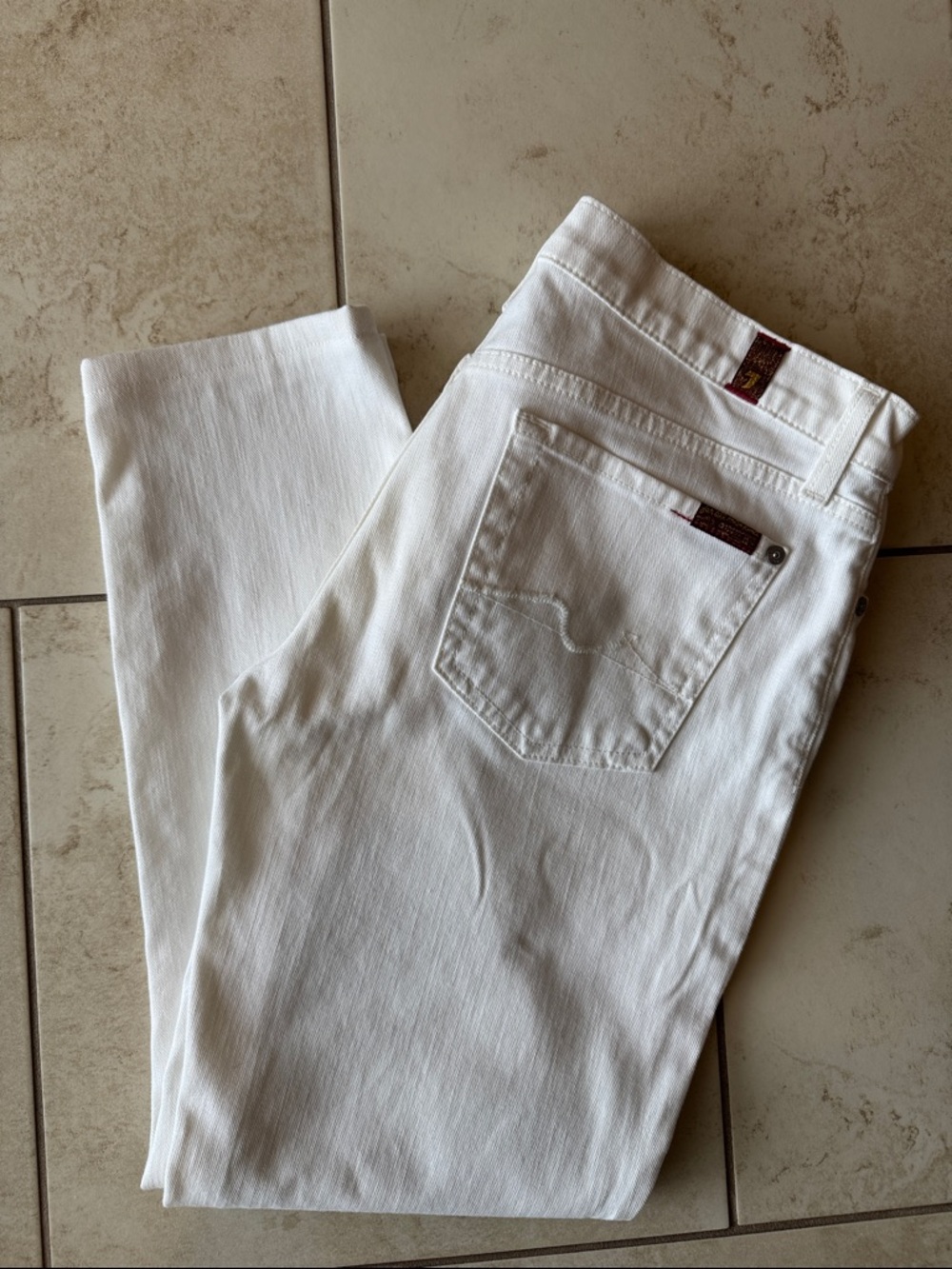 7 For All Mankind White Cropped Slim Jeans size 30 (fit like 29) like new!